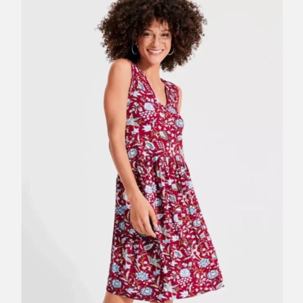 LOFT Outlet Petite Red Floral Print Knit Tank Dress LP